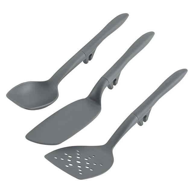 Rachael Ray Tools and Gadgets Spoon, Slotted and Solid Turners Set/ Cooking Utensils - 3 Piece, Gray
