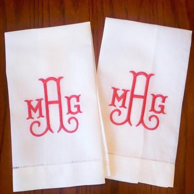 Linen Monogrammed Hand Towels - Set of 2