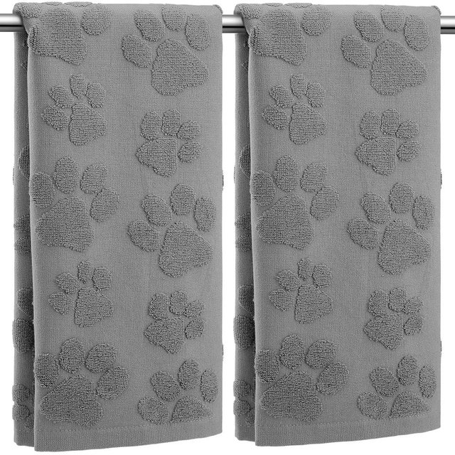 SmoothNovelty 2 Pcs 3D Dog Paw Hand Towels for Bathroom, Cute Gray Dog Paw Jacquard Weave 100% Cotton Absorbent Decorative Towels for Bathroom Kitchen Decor Gift, 13.7 x 29.5 Inch