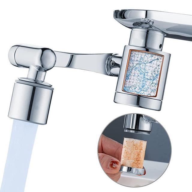 Splash Filter Sink Faucet Aerator - 8pcs Replace Water Purifier, 1080° Rotating Tap Extender, 2 Modes Pressurized Spray Attachment, Solid Brass Robotic Arm for Kitchen/Bathroom Face/Eye Wash
