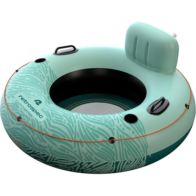 Retrospec Siesta Float 48" Inflatable River Tube | Heavy-Duty Water Float w/Backrest & Cup Holders | 300 lbs | Repair Kit | Pool, Lake & River