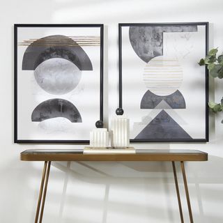 Geometric Canvas Mid Century Modern Geometric Framed Wall Art, Set of 2
