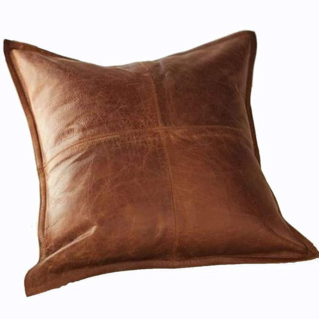 D DOLLY LAMB 1 Pc Lambskin Leather Pillow Cover - Sofa Cushion Case - Decorative Throw Covers for Living Room & Bedroom, 18x18 Inches - Antique Brown Pack of 1