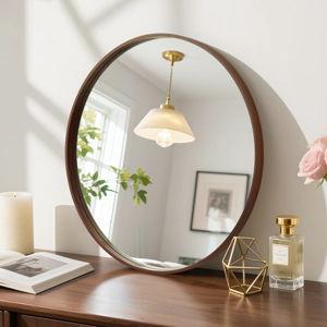 Karrina Accent Wood Round Mirror - Walnut, 24" x 24"