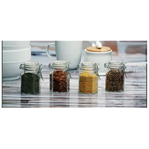 Circleware Mini Round Glass Spice Jar with Swing Top Hermetic Airtight Locking Lid, Set of 4 Kitchen Glassware Food Preserving Storage Containers for Coffee, Sugar, Tea, 4 oz, Optic