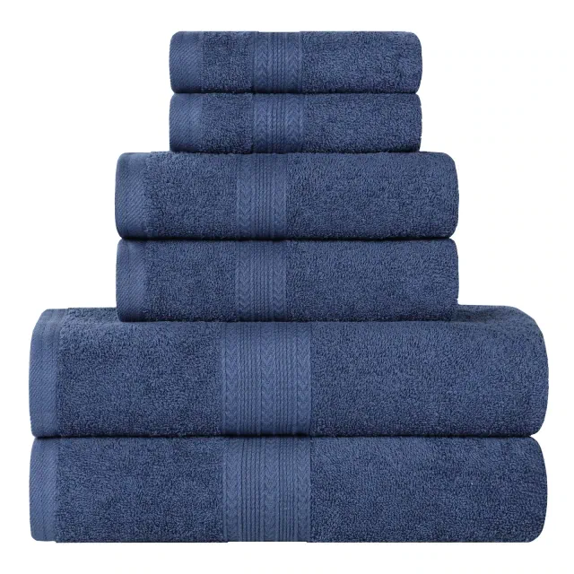 Eco-Friendly Sustainable Cotton Solid Lightweight 6-Piece Bathroom Towel Set, Navy Blue - Blue Nile Mills