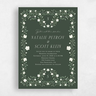 Green Floral Wedding Invitation - Moira Portrait