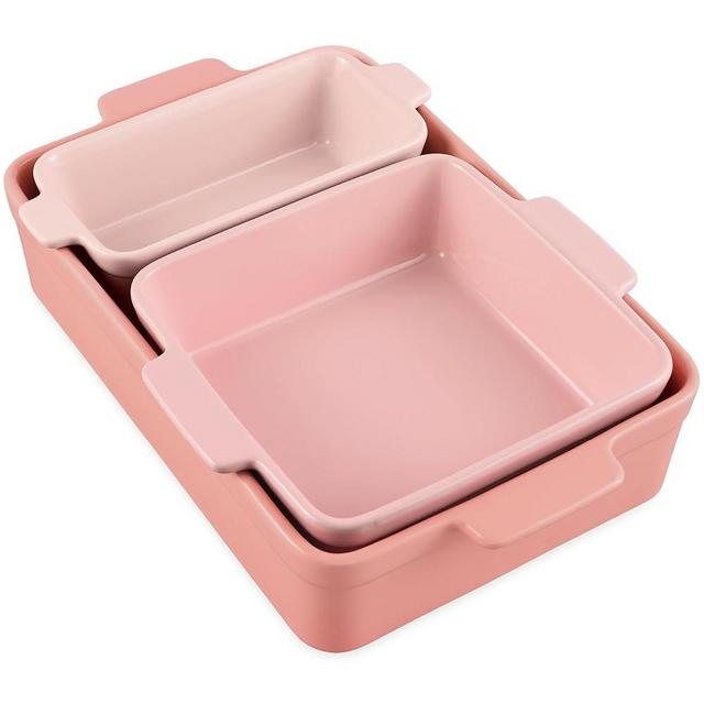 Best Choice Products Bakeware Set, Baking Dish Set, 3-Piece Nonstick, Toxin-Free, Ceramic Serving Dishes, Casserole, Bread Loaf, Square Pan, Space-Saving Nesting Design - Pink Champagne