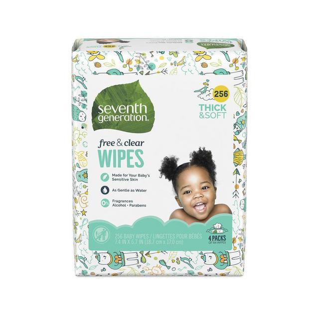 Seventh Generation Free & Clear Baby Wipes, Unscented and Sensitive - 4pk/256ct Total