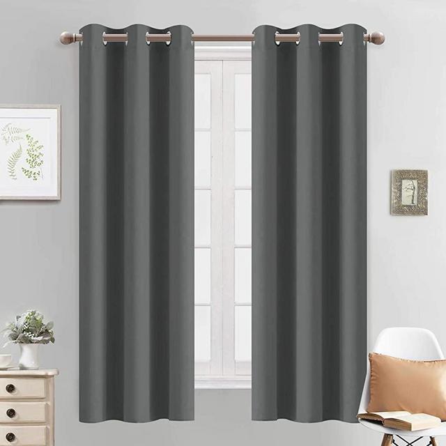Yakamok Blackout Curtains for Bedroom - Grommet Thermal Insulated Room Darkening Curtains for Living Room, Set of 2 Panels (38 x 63Inch, Dark Grey)