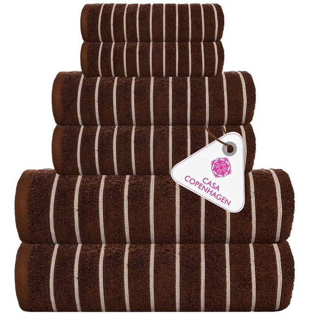 CASA COPENHAGEN Ecstatic 6Pcs 100% Egyptian Cotton Large Designer Towels Gift Set- Brown, 600GSM, 2Bath 2Hand 2Washcloths, Bath Towels for Bathroom Set for Women & Men