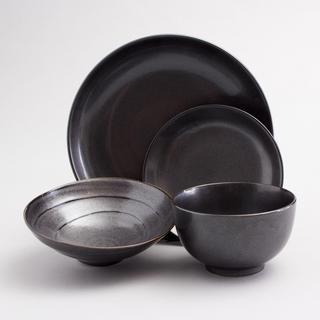 Tessa Black Round Tabletop 4-Piece Set, Service for 1