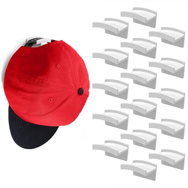 Modern JP Adhesive Hat Hooks for Wall (16-Pack) - Minimalist Hat Rack Design, No Drilling, Strong Hold Hat Hangers - U.S. Patent Pending