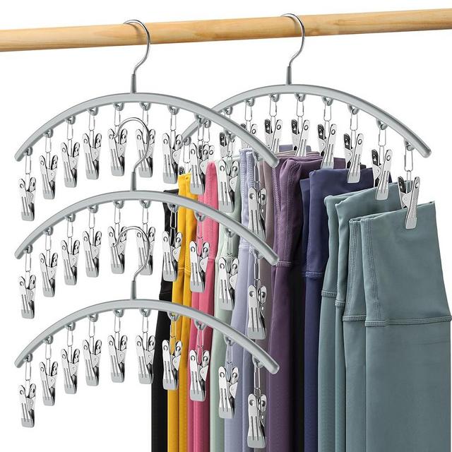 Volnamal Legging Organizer for Closet, Metal Yoga Pants Hanger w/Rubber Coated 4 Pack w/10 Clips Hold 40 Leggings, Hangers Space Saving Hanging Closet Organizer for Closet Organizers and Storage-Gray