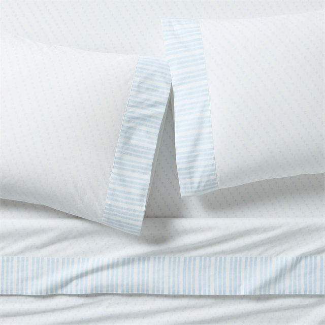 Favorite Washed Organic Cotton Pale Blue Block Print Queen Bed Sheet Set