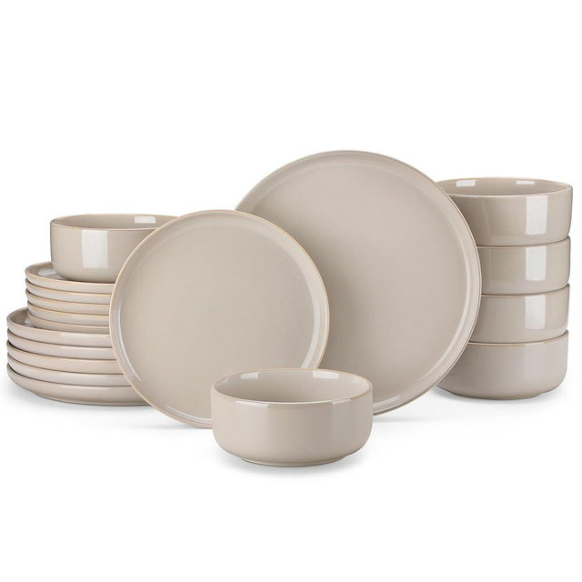 vancasso PLAYA Ceramic Plates and Bowls Sets,18 Pieces Grey Dinnerware Sets for Kitchen,Reactive Glaze Dishes Set for 6, Dishwasher and Microwave Safe