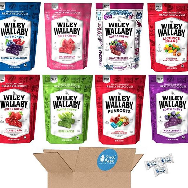 Wiley Wallaby Ultimate Fruit Australian Licorice Variety Snack Peak Gift Box – Red, Watermelon, Green Apple, Huckleberry, Blueberry Pomegranate, Blasted Berry, Funsorts and Red Licorice Beans