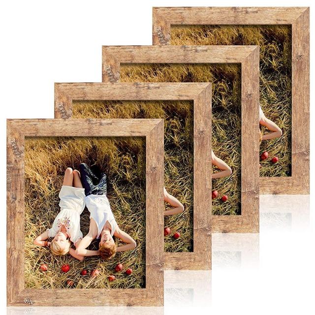 iRahmen 4 Pack 8x10 Rustic Picture Frame Set with High Definition Glass Photo Frame for Desktop Display and Wall Mounting (IR-US002-BR-P8X10)