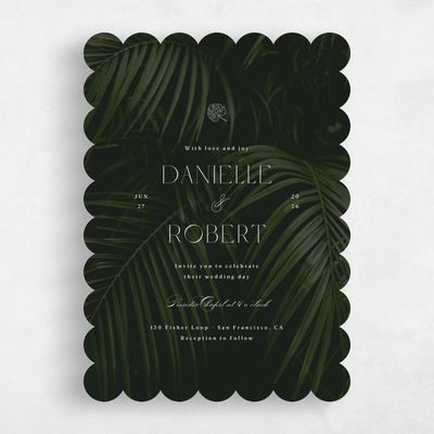 Green Scalloped Wedding Invitation - Grandscape Portrait