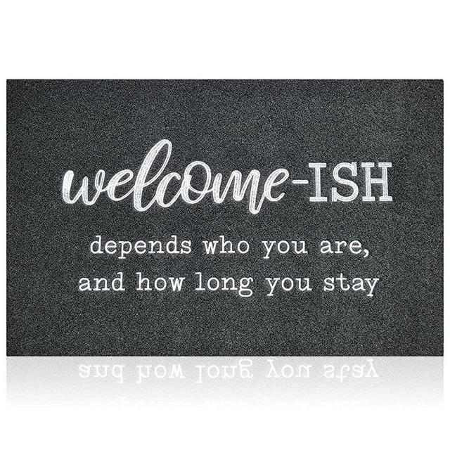 Large Welcome Mat for Front Door Outside Entryway Funny Doormat Non-Slip Rubber Back Heavy Duty Rugs Black Welcome-ish Low Profile Mats for Entry Patio Shoe Rugs