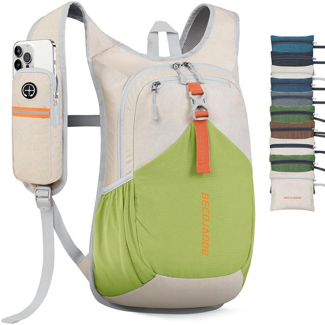 BECOJADDE 15L Small Hiking Backpack for Men Women Foldable Packable Back Pack Ultralight Hiking Daypack for Travel Camping Outdoor, Beige Green