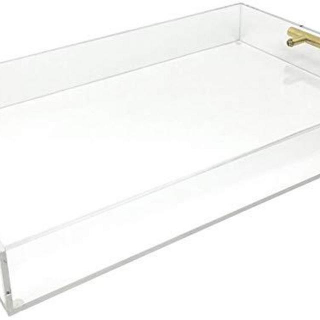 Isaac Jacobs Clear Acrylic Tray with Handle (11x14, Clear with Gold Handle)