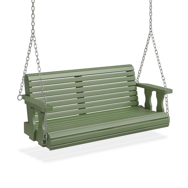 VINGLI Upgraded Patio Wooden Porch Swing for Courtyard & Garden, Heavy Duty 880 LBS Swing Chair Bench with Hanging Chains for Outdoors (Green, 4 FT)