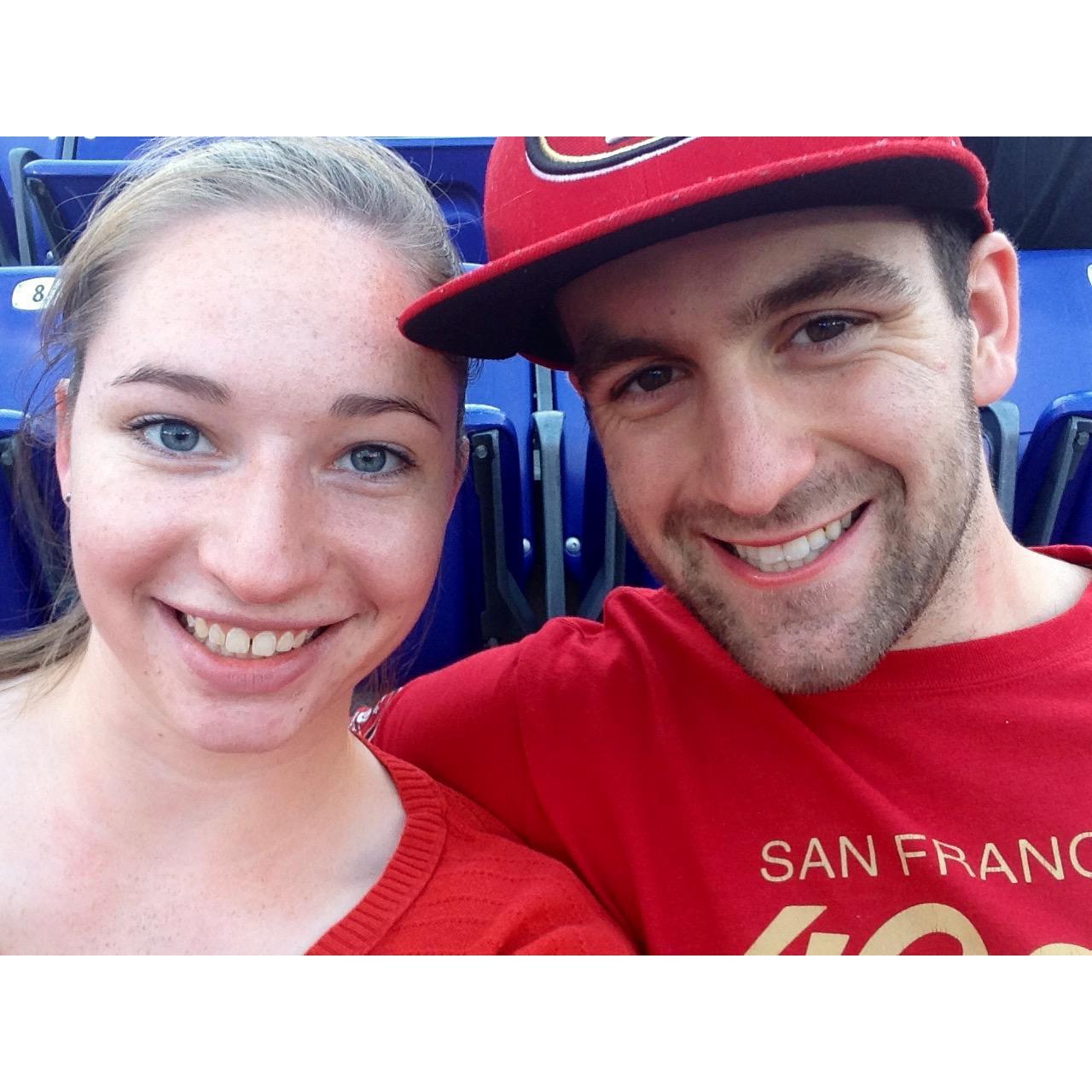Early in the relationship, Jake sat Jessie down to learn the rules of football. Go Niners!
