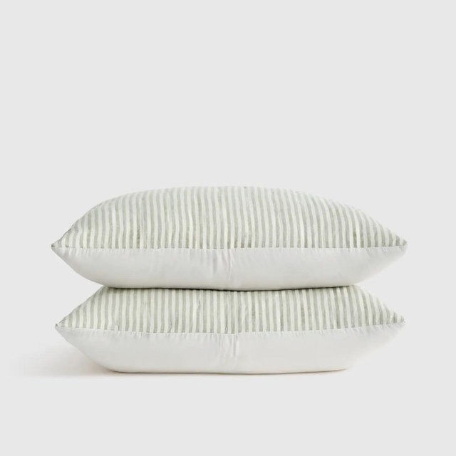 European Linen Patterned Quilted Sham Set - Willowleaf/White Stripe, Standard