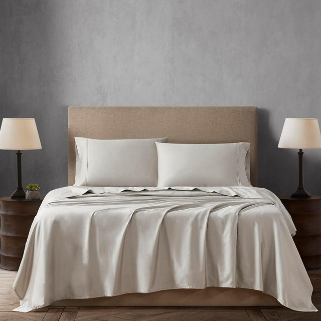 Linen Closet Luxury Cotton 400 Thread Count Cotton Sateen 4-Piece Sheet Set, King, Taupe