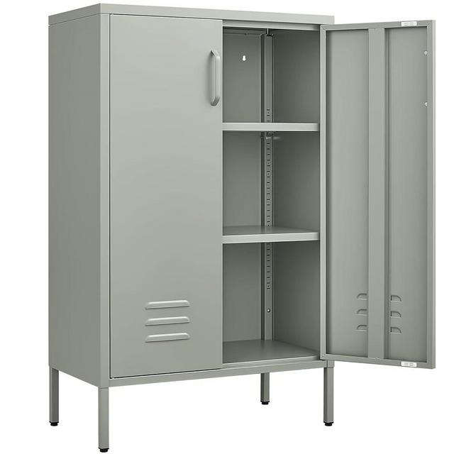IRONFFICE Metal Cabinet Storage,Green Sideboard with Adjustable Shelves,Metal Cabinets for Living Room,Gray Green
