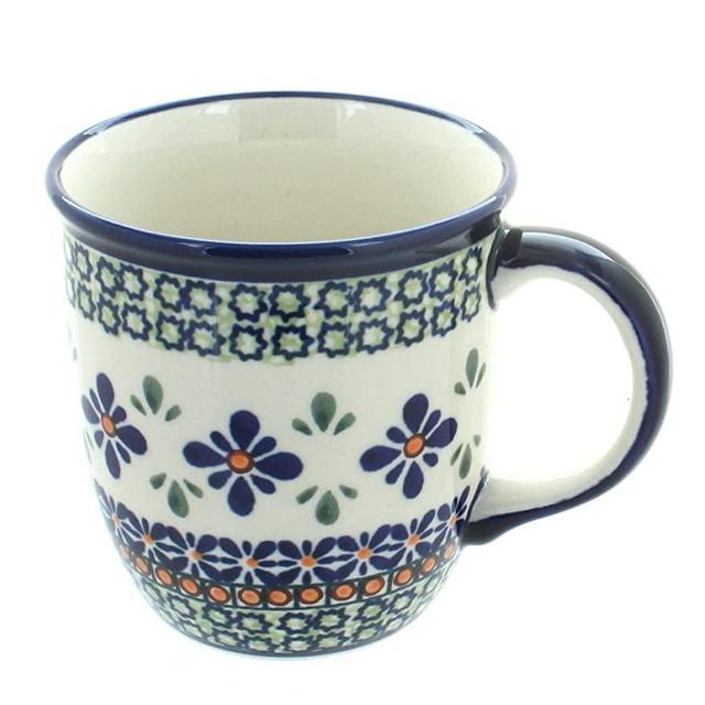 Polish Pottery Coffee Mug 12 Ounce Gingham Flowers