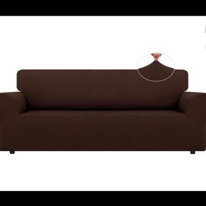 LURKA Stretch Sofa Slipcovers 1 Piece Couch Covers for 3 Cushion Couch Sofa Furniture Protector Full Sofa Covers with Elastic Bottom for Kids and Dog (Brown, Large)