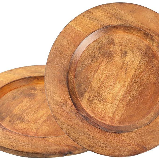 Wooden Plates Round Dinner Plates Mango Wood Serving Tray Serving Platters for Home Decor, Charcuterie, Appetizer Serving Tray (Set of 2) - Mocha Carob