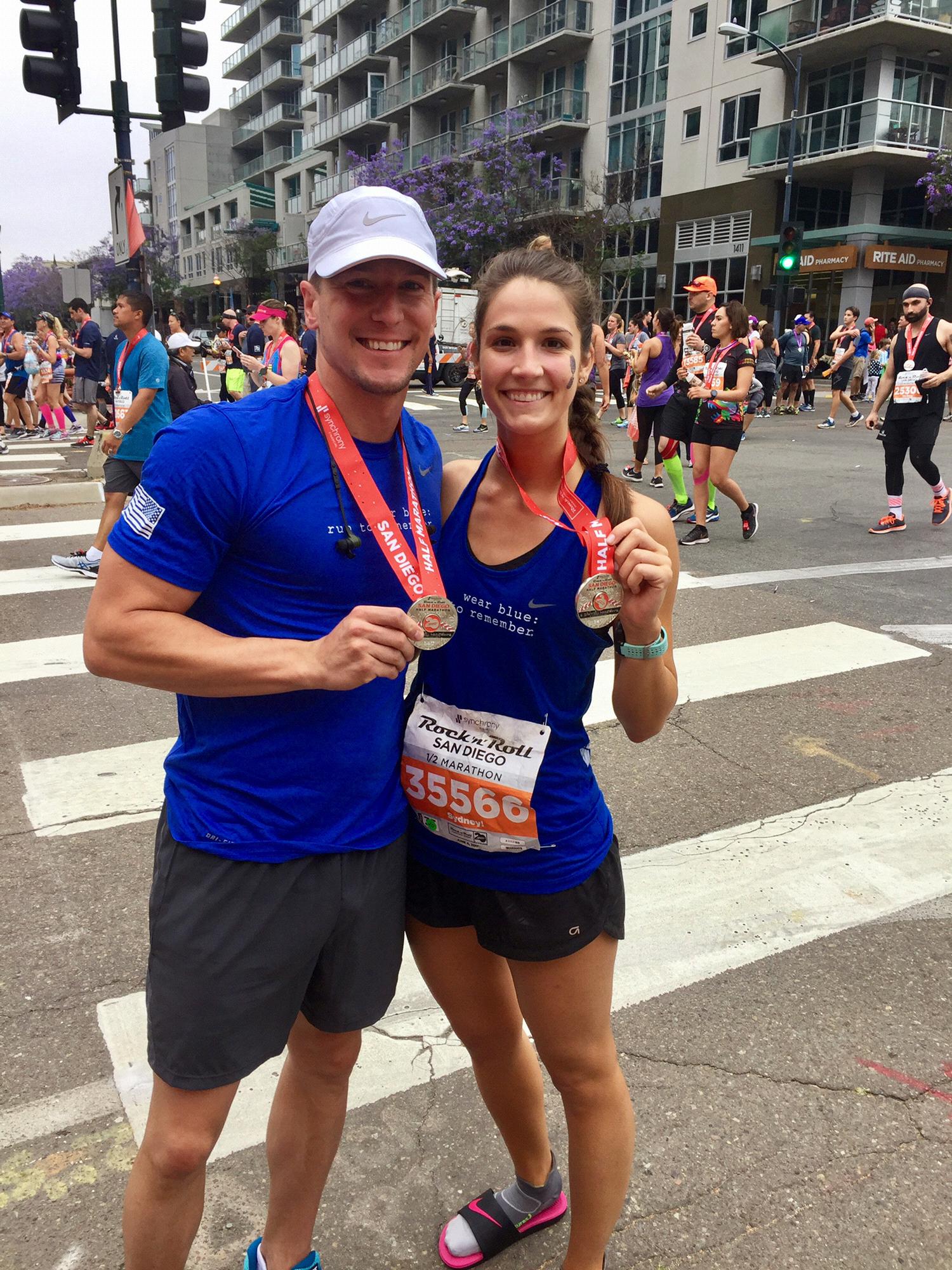 Rock N Roll Half Marathon in San Diego, CA. Sydney’s 2nd Half and Clint’s 1st Half. Both finished under two hours. Who do you think was faster? ;)
