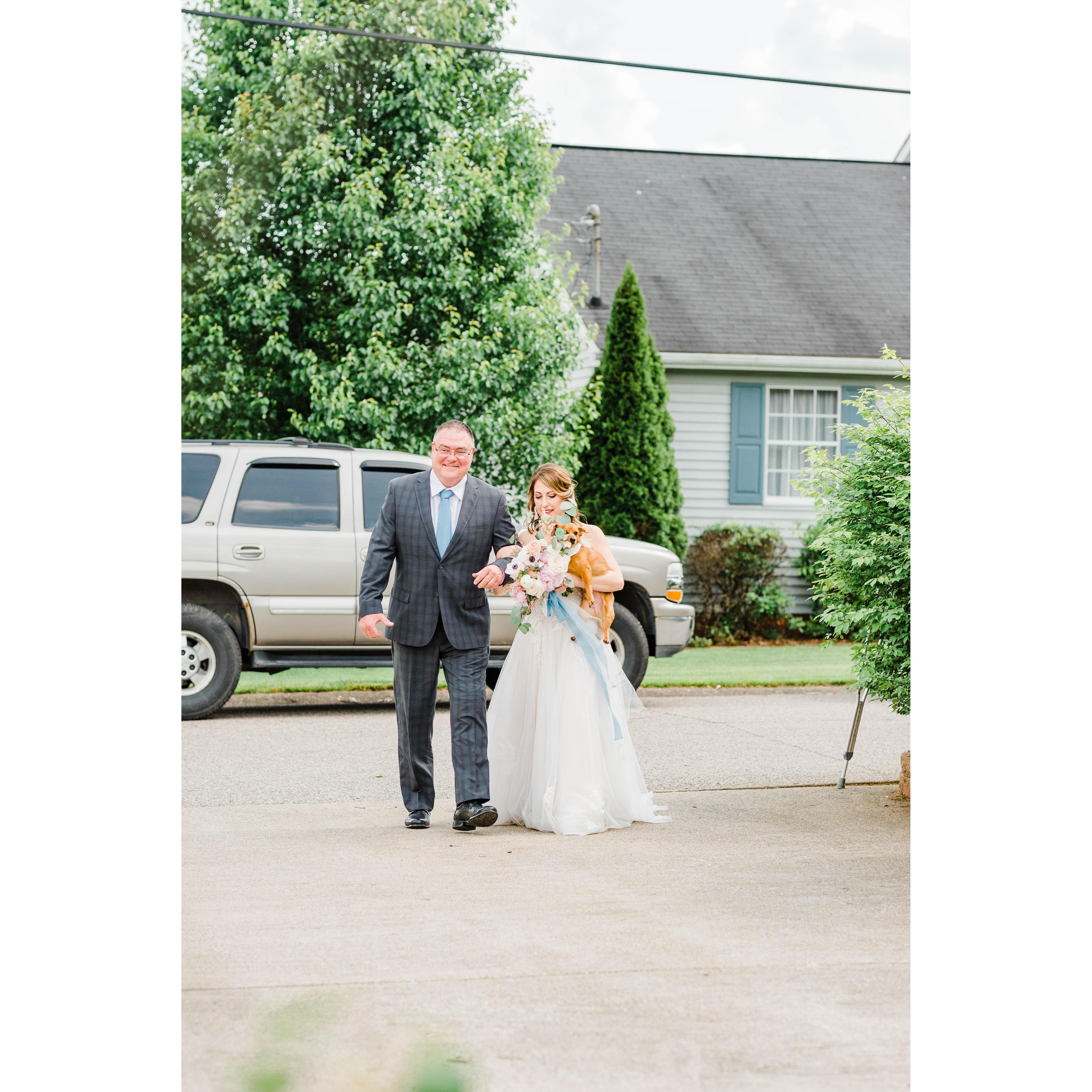 We didn't have a rehearsal, and Kara forgot to tell Rich what he was supposed to do when we got to the end of the aisle..so we were going over that here! Oops!
