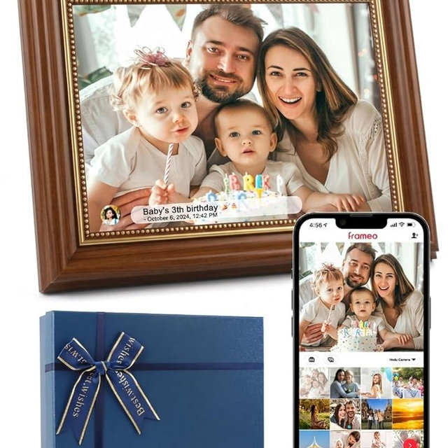 Frameo Digital Frame 10.1 Inch WiFi Digital Photo Frame with 32GB Storage, 1280x800 HD IPS Touch Screen Picture Frames Slideshow, Long Distance Realationship Gifts, Elderly Tech (Maple Brown)