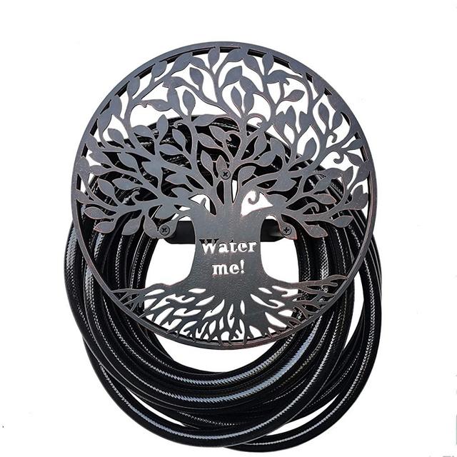 Garden Hose Holder, Decorative Water Hose Rack, Durable Wall Hose Hanger, Holds 125-Feet of 5/8-Inch Hose, Hose Reel, Made of Steel, Tree of Life Wall Art Design