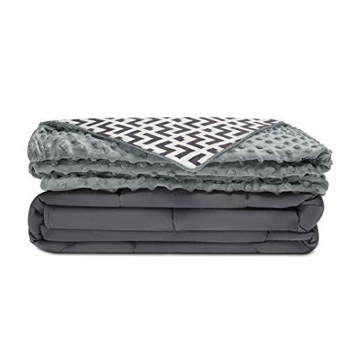Quility Premium Adult Weighted Blanket & Removable Cover | 20 lbs | 60"x80" | for Individual Between 190-240 lbs | Full Size Bed | Premium Glass Beads | Cotton/Minky | Grey/Chevron Print