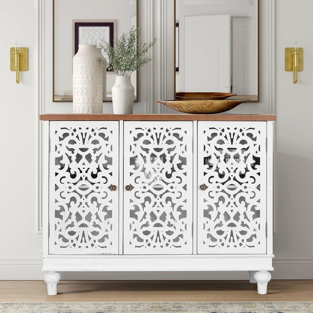 PHI VILLA White Accent Cabinet with Doors, Farmhouse Credenza Cabinets for Living Room, Sideboard Buffet Cabinet with Storage