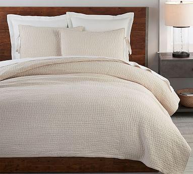 Flax Pick-Stitch Handcrafted Cotton/Linen Quilt, Twin