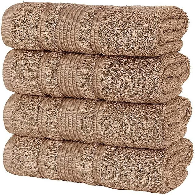 Qute Home 4-Piece Hand Towels Set, 100% Turkish Cotton Premium Quality Towels for Bathroom, Quick Dry Soft and Absorbent Turkish Towel Perfect for Daily Use, Set Includes 4 Hand Towels (Brown)