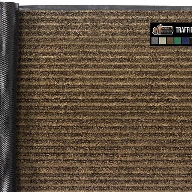 Gorilla Grip Heavy Duty Traffic Guard Doormat, 35x23, Durable Rubber Backing, Low Profile Indoor Outdoor Door Mat, Stain and Fade Resistant Shoe Scraper, Commercial Welcome Mats for Entry, Brown