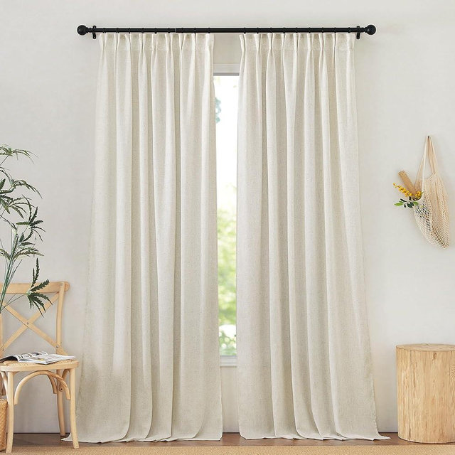 NICETOWN Natural Thick Linen 120 inch Curtains, Pinch Pleated/Rod Pocket/Back Tab Privacy Added Window Treatments with Light Filtering for Bedroom/Living Room, W52 x L120, 2 Panels