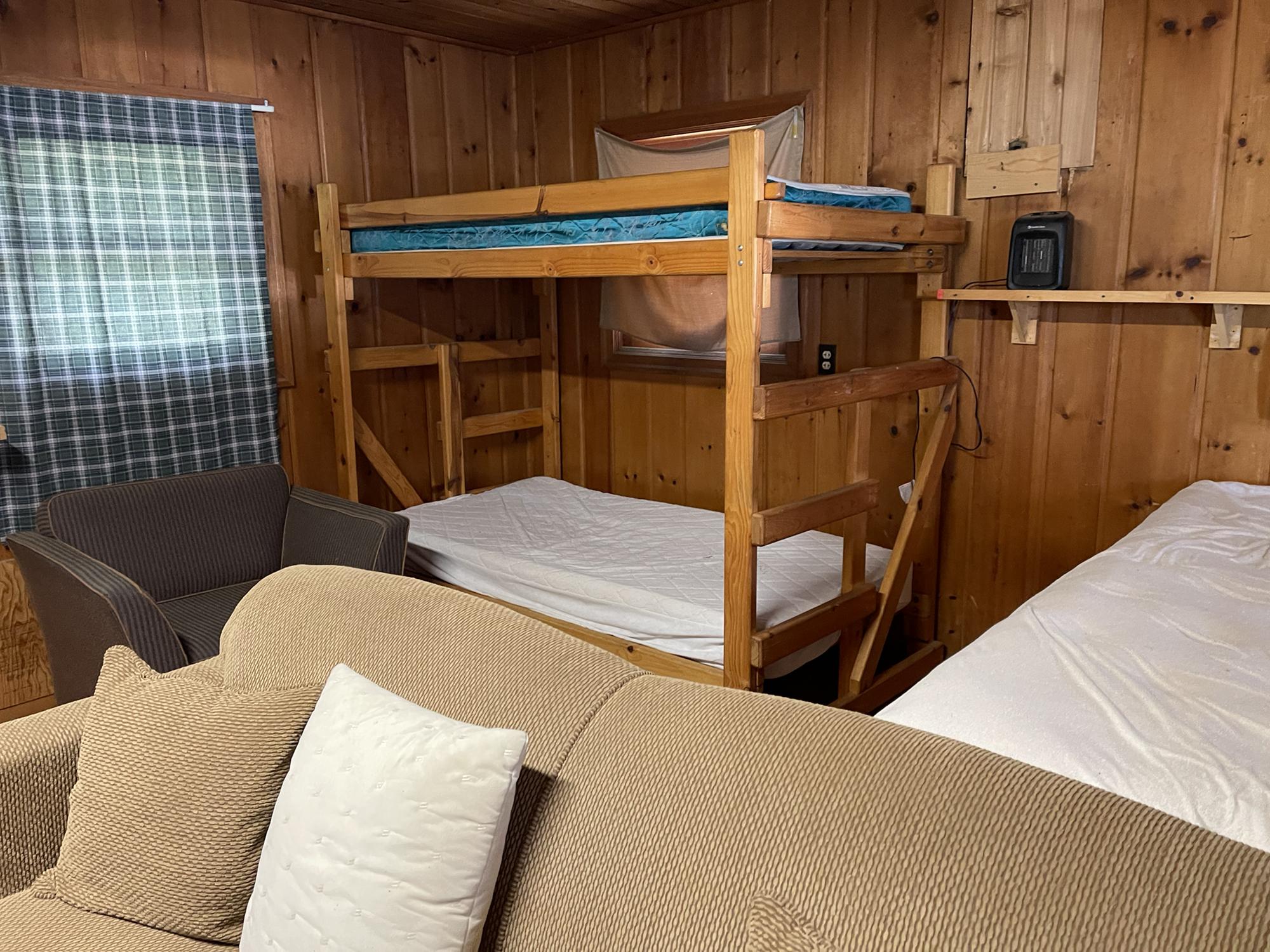 The inside of one of the cabins, all of them are different, very rustic and require your own bedding.