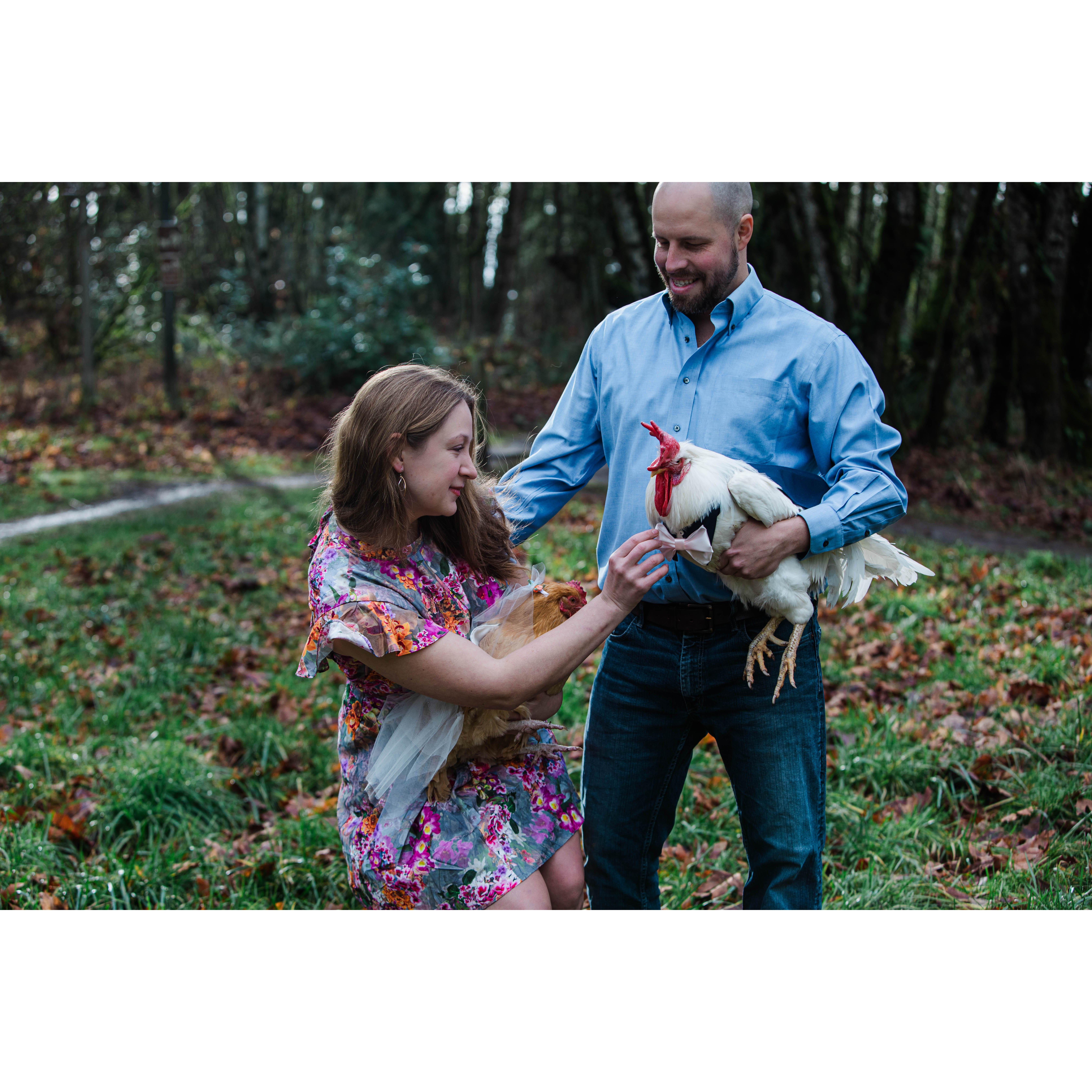 Anna loves the way Peter is looking at her in this picture. Peter loves the way Anna is looking at her other love, Charlie the rooster.