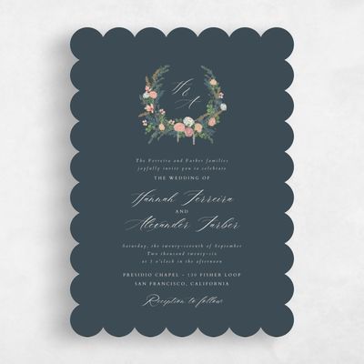 Blue Scalloped Wedding Invitation - Dinan Classic