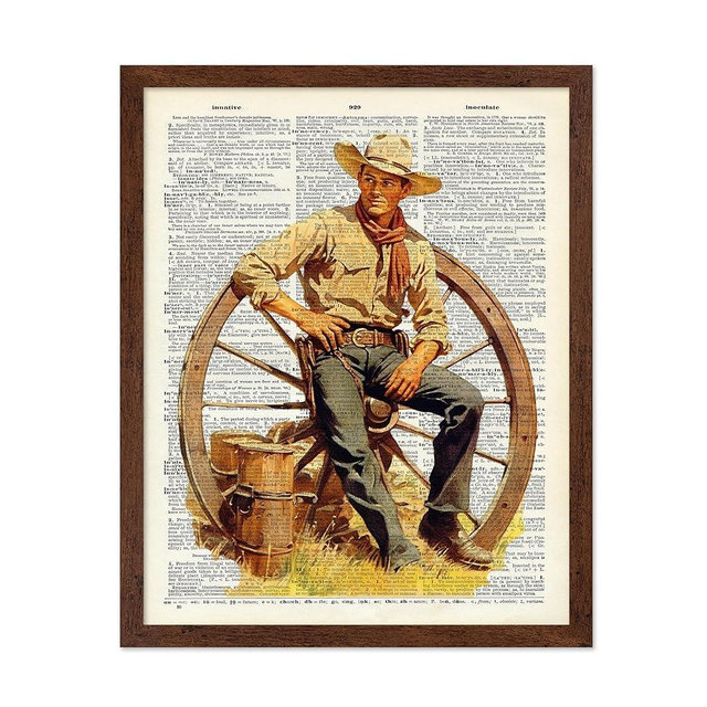 Poster Master Dictionary Poster - Retro Cowboy Print - Wild West Artwork - Western Design - Trendy Art - Gift for Men & Women - Great Office, Dorm or Living Room Wall Decor - 8x10 Brown Framed