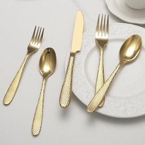 Gold Hammered Silverware Set, 40 Piece Stainless Steel Heavy Duty Flatware Set for 8, Food-Grade Tableware Cutlery Set for Home Restaurant, Mirror Polished, Dishwasher Safe