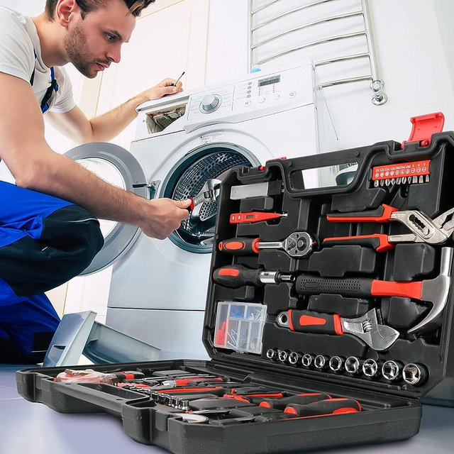 Yougfin 120 Piece Tool Set General Household Hand Tool Kit with Plastic Toolbox Storage Case